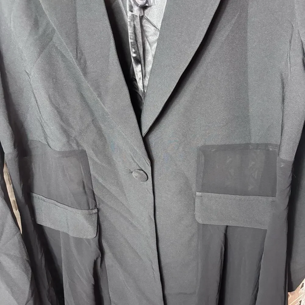 Wynne Collection Size XL Black Single Button Asymmetrical Sheer Jacket Blazer